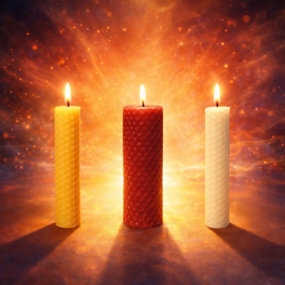 ritual potenciador vermell amb espelmes de cera d’abella