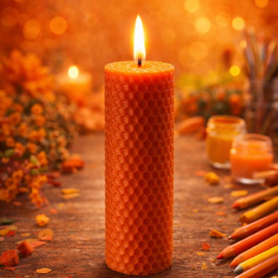 Espelma de mel taronja *Il·lusió · Alegria · Creativitat*