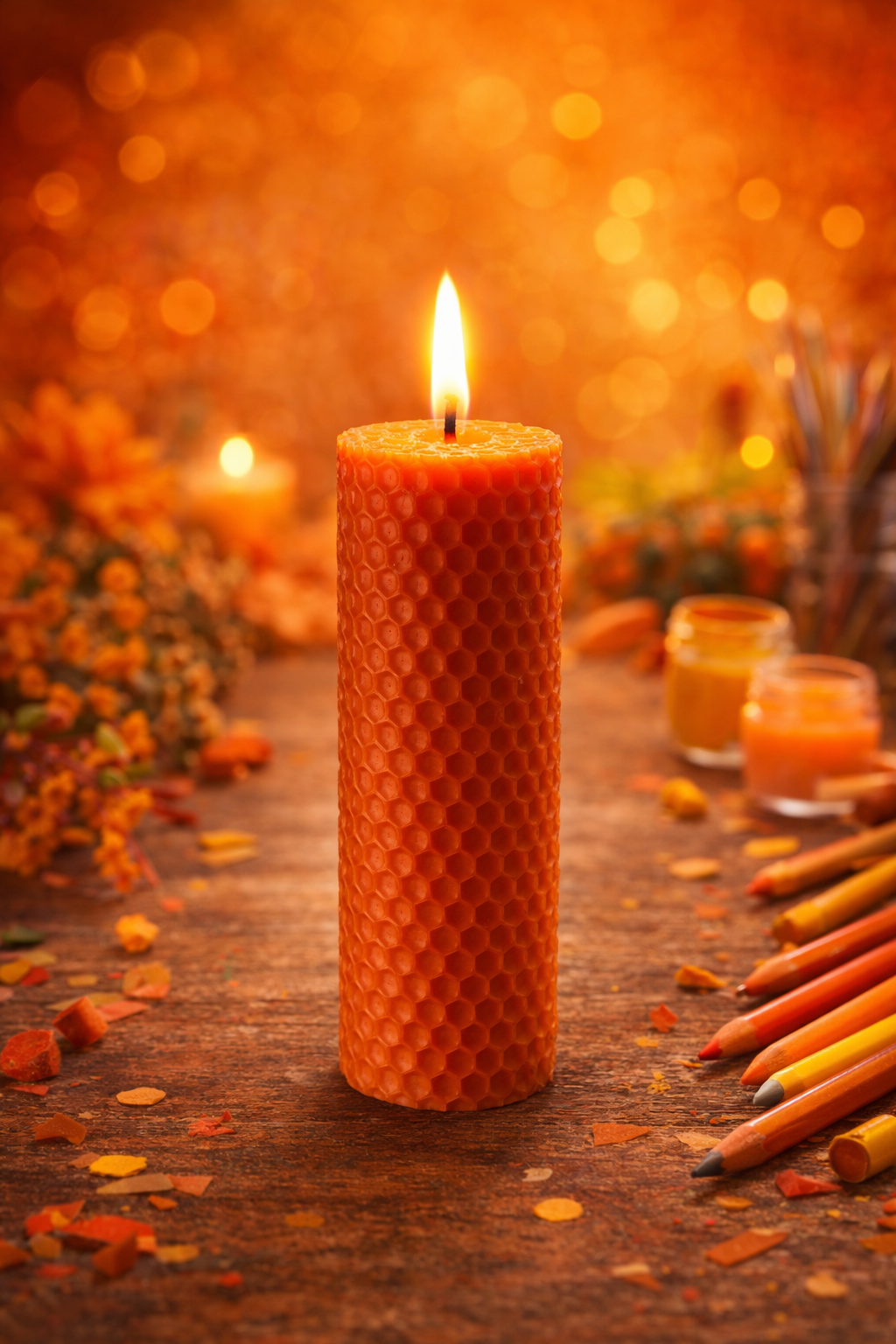 Vela de miel naranja *Ilusión · Alegría · Creatividad*